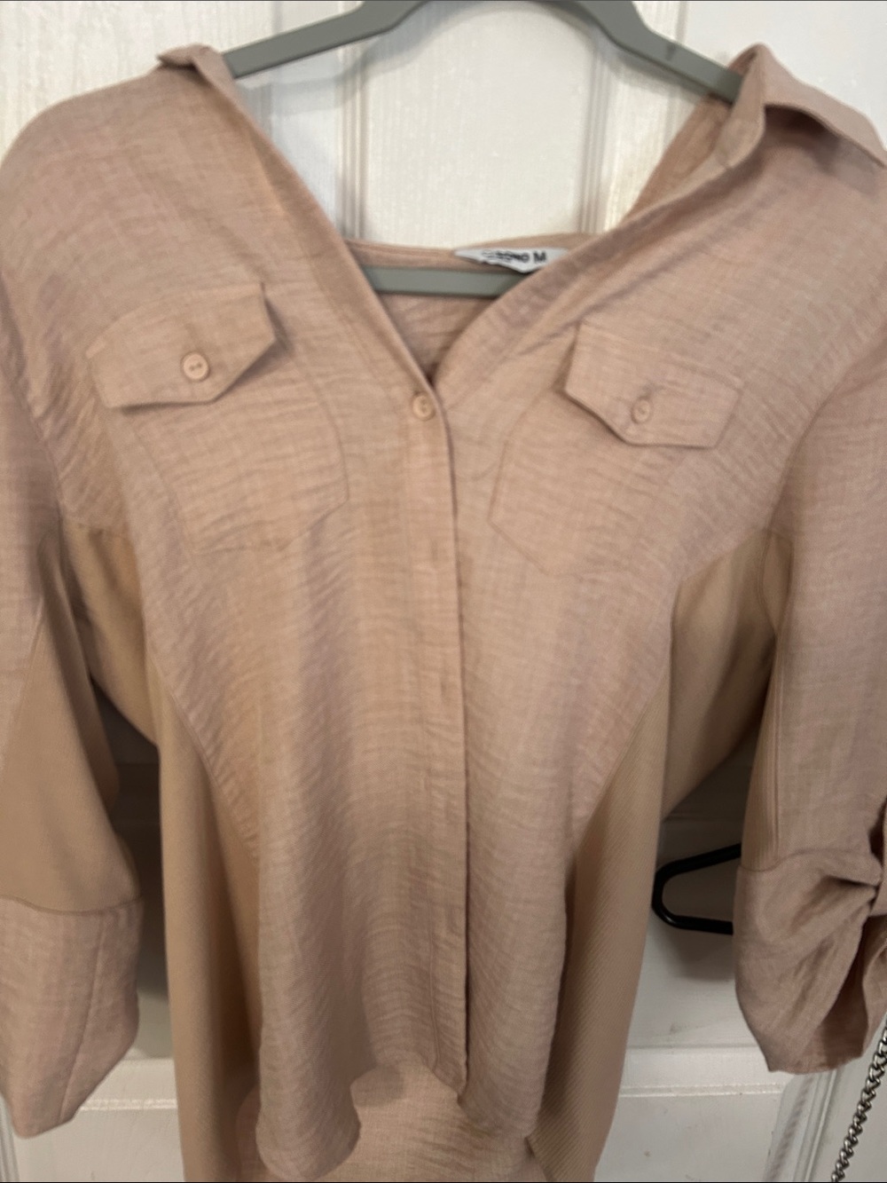 Ciso Blush Beige Button-Front Women's Shirt with Chest Pockets